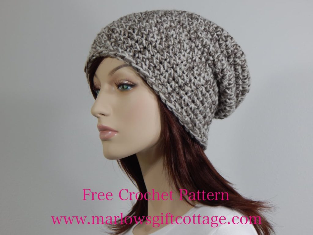 Easy crochet hat pattern design for a winter slouchy hat