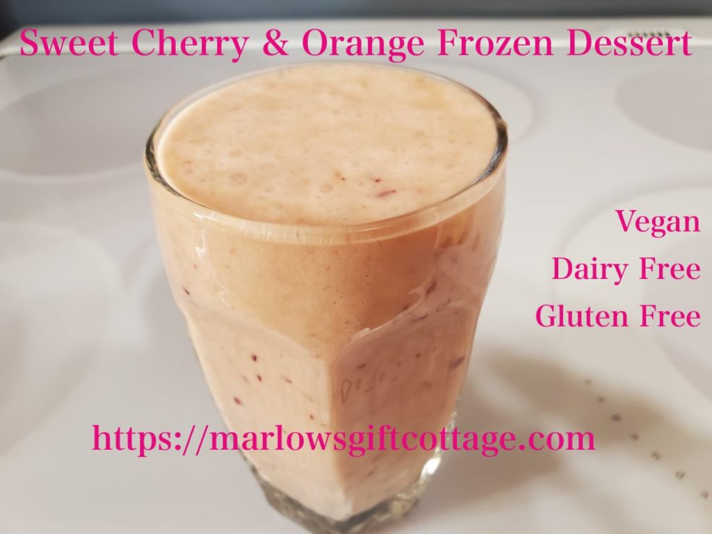 Dairy Free Sweet Cherry and Orange Frozen Dessert marlowsgiftcottage ice cream, vegan, gluten free, paleo dessert