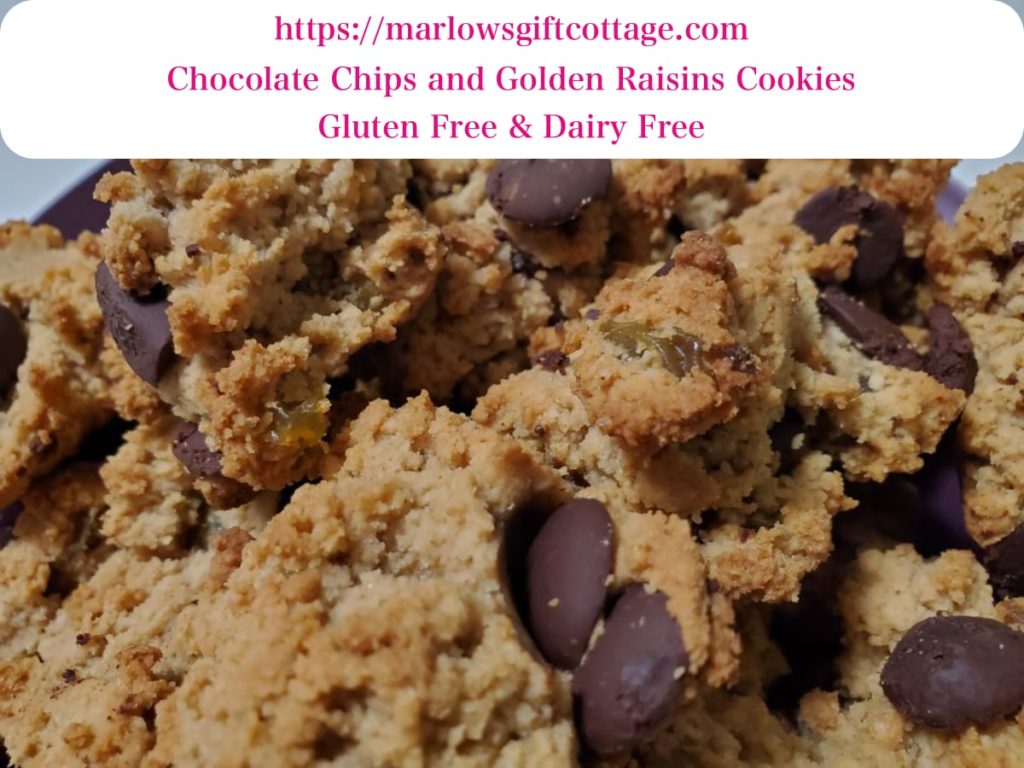 Chocolate Chips Golden Raisins Cookies Gluten Free Dairy Free Healthy Dessert Coconut Flour Almond Flour Cinnamon marlowsgiftcottage